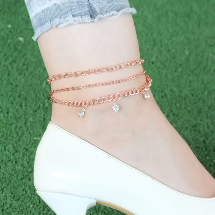 Zirkon Taşlı Rose Renk Zincirli Hal Hal