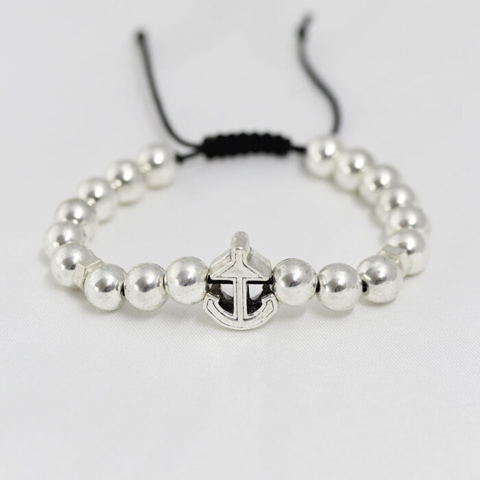 Gümüş Renk Çapa Figürlü Asansörlü Erkek Bileklik