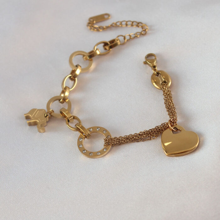 316L Çelik Gold Renk 2'li Zincir Model Zirkon Taş Detay Kadın Bileklik