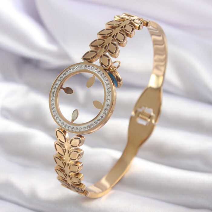 316L Çelik Gold Renk Çeyrek Takılabilen Zirkon Taş Detay Kadın Kelepçe