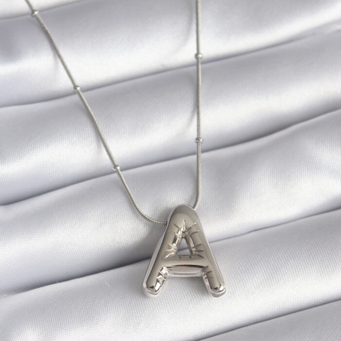 316L Çelik Gümüş Renk Bubble "A" Harf Model Kadın Kolye