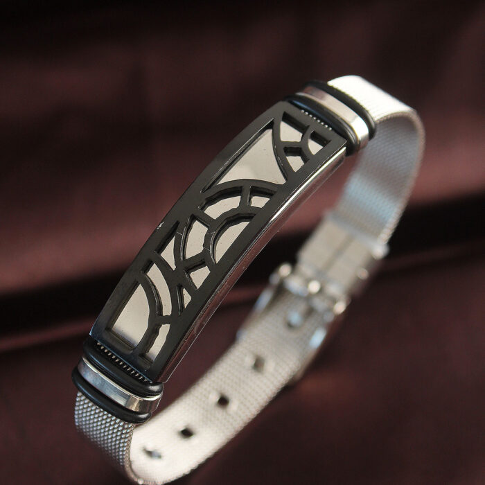 316L Çelik Siyah Desenli Ayarlanabilir Hasır Kordonlu Bileklik