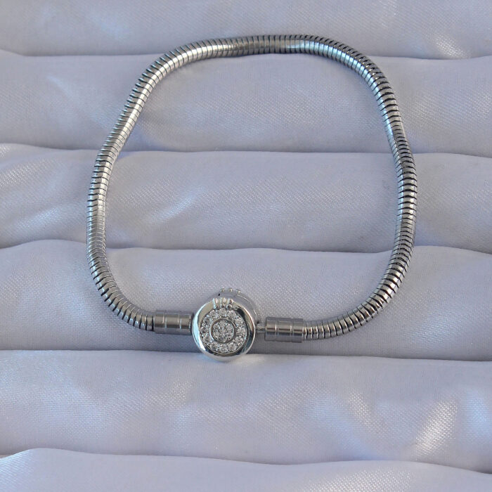 Pirinç Gümüş Renk Zirkon Taşlı Charm Bileklik