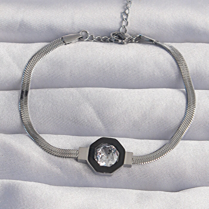 316L Çelik Gümüş Renk Zirkon Taşlı Mineli İtalyan Zincir Serenay Bileklik