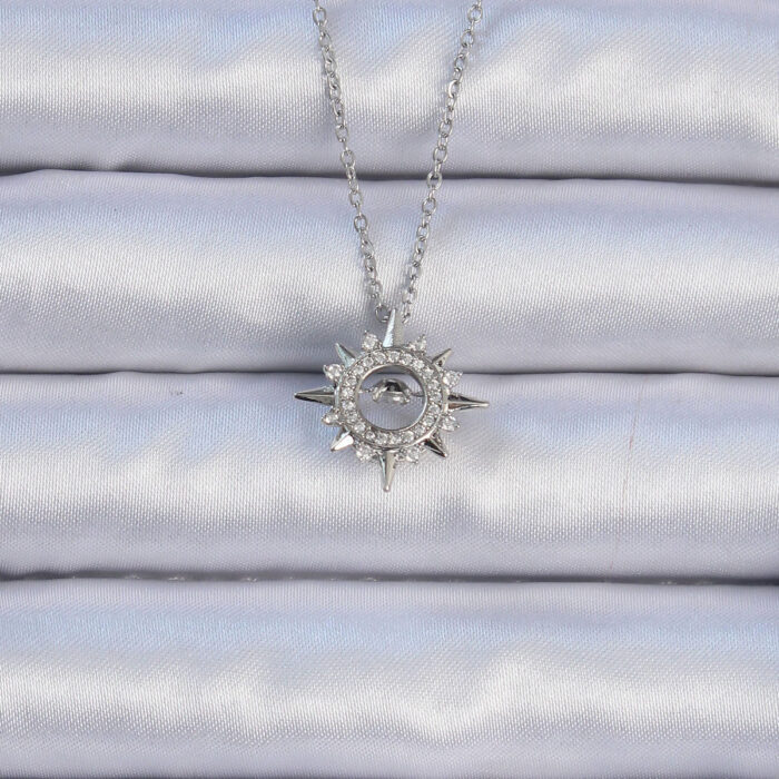 316L Çelik Zincir Gümüş Renk Zirkon Taşlı Parlayan Yıldız Kolye