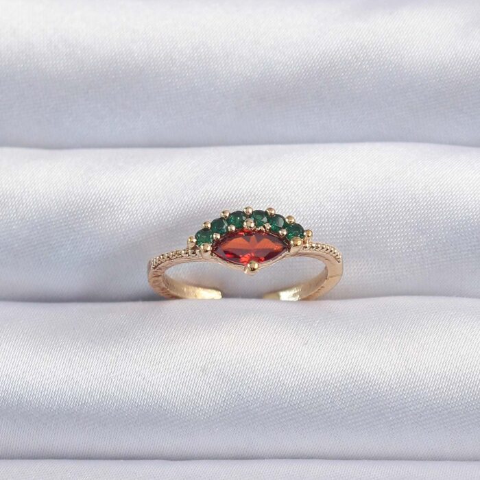 Pirinç Altın Renk Renkli Zirkon Taşlı Ayarlanabilir Karpuz Model Yüzük