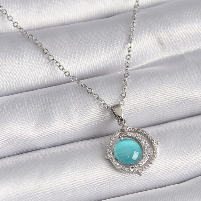 316L Çelik Gümüş Renk Mavi Sedefli Hilal Model Kadın Kolye