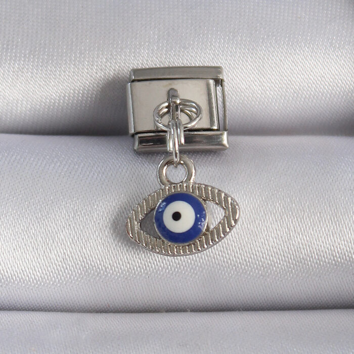 316L Çelik Gümüş Renk Sallantılı Göz Figür Nazar Boncuk Detay Nomination Charm