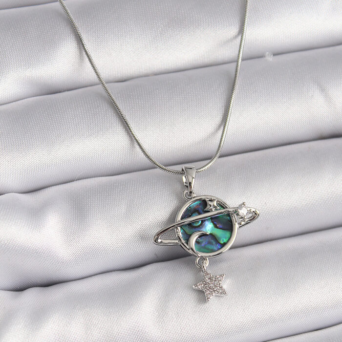 316L Çelik Gümüş Renk Zincir Zirkon Taşlı Gezegen Model Kadın Kolye