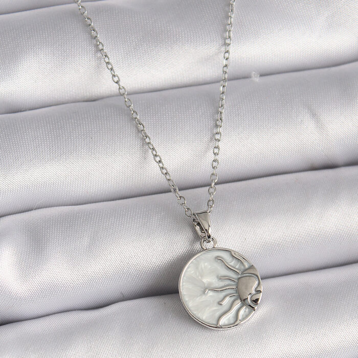 316L Çelik Gümüş Renk Zincir Beyaz Sedefli Gün Batımı Model Kadın Kolye