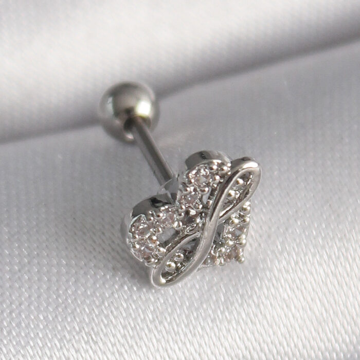 316L Çelik Gümüş Renk Zirkon Taşlı Sonsuzluk Detay Tragus Piercing