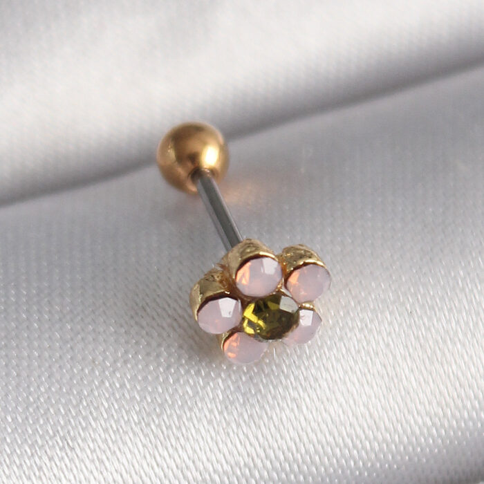 316L Çelik Gold Renk Zirkon Taşlı Çiçek Tragus Piercing
