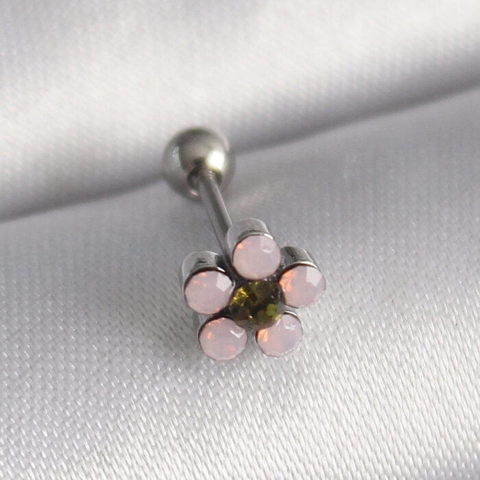 316L Çelik Gümüş Renk Zirkon Taşlı Çiçek Tragus Piercing