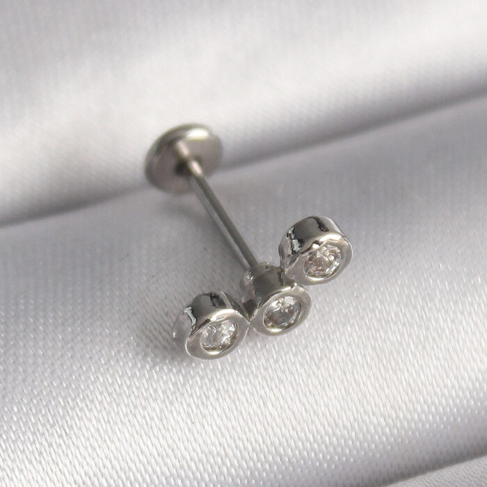 316L Çelik Gümüş Renk Zirkon Taşlı Tragus Piercing