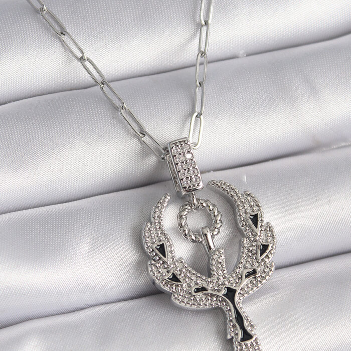 316L Çelik Gümüş Renk Zirkon Taşlı Anka Kuşu Model Kadın Kolye