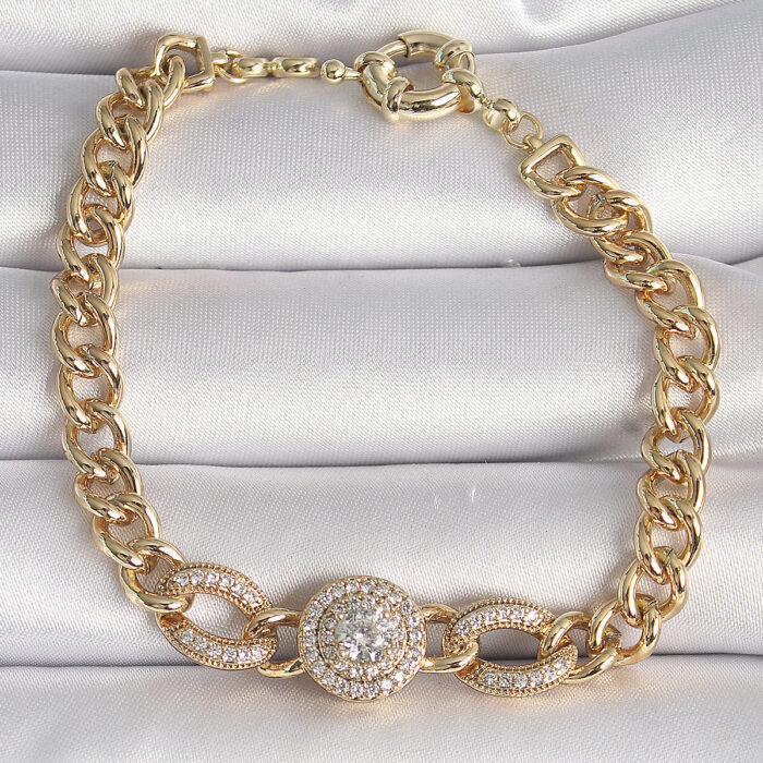 Pirinç Gold Renk Zirkon Taşlı Zincir Xuping VIP Exclusive Seri Kadın Bileklik