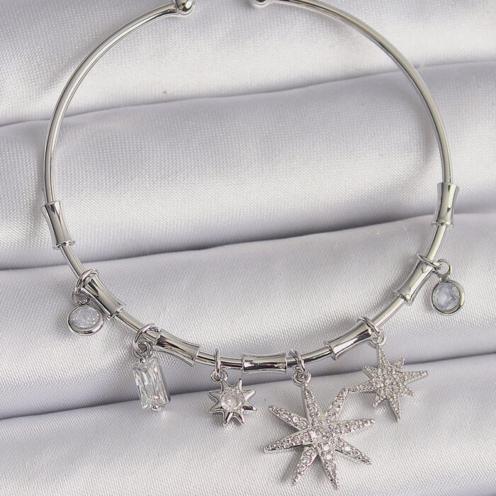 Pirinç Gümüş Renk Sallantı Zirkon Taşlı Kutup Yıldız Figür Charm Bileklik