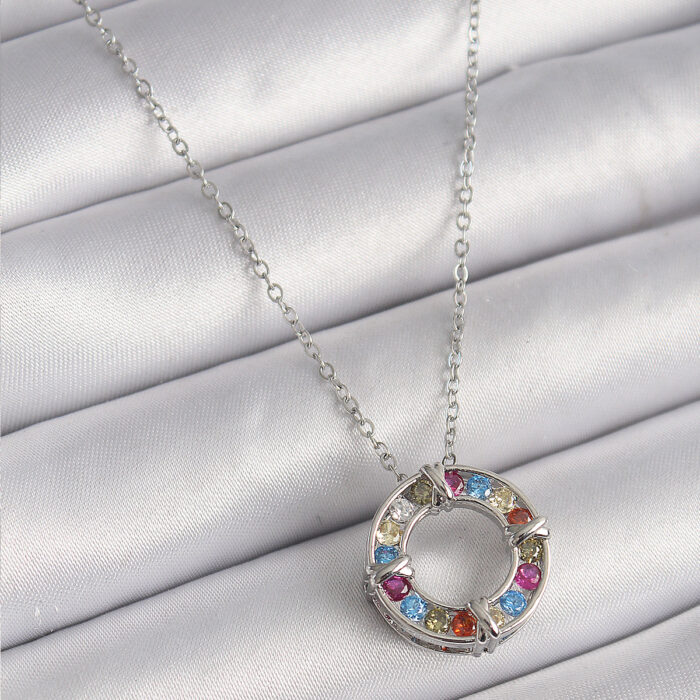 316L Çelik Gümüş Renk Zincir Renkli Zirkon Taşlı Xoxo Model Kadın Kolye
