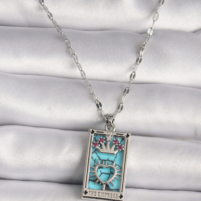 316L Çelik Gümüş Renk Pembe Zirkon Taşlı Taç Kalp Portre Model Kadın Kole