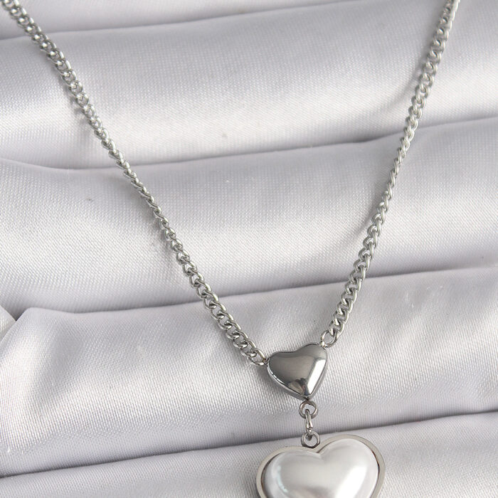 316L Çelik Gümüş Renk Zincir 3D Kalp Model Kadın Kolye