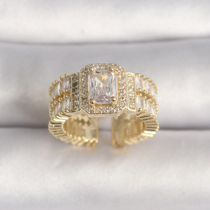 Pirinç Gold Renk Ayarlanabilir Baget Zirkon Taş Model Kadın Yüzük