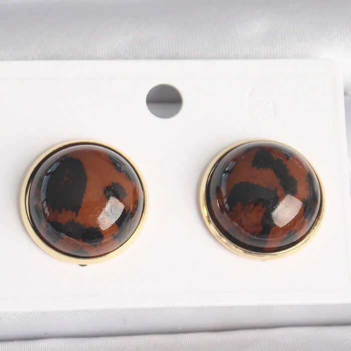 Pirinç Gold Renk 3D Daire Leopar Model Kadın Küpe