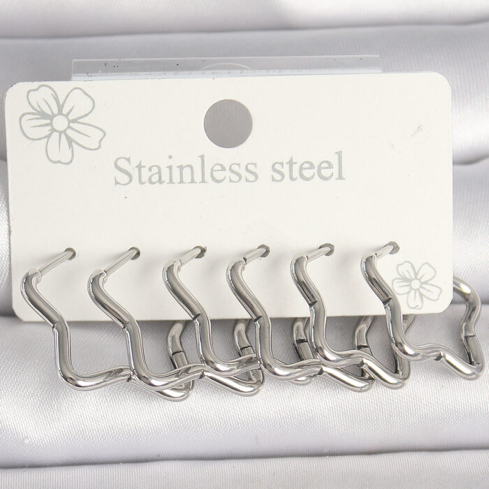 316L Çelik Gümüş Renk Yıldız Model Kadın Küpe Seti