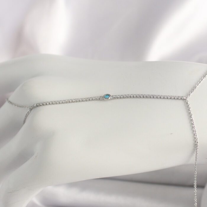 Pirinç Gümüş Renk Su Yolu Zirkon Taşlı Mavi Taş Detaylı Kadın Şahmeran