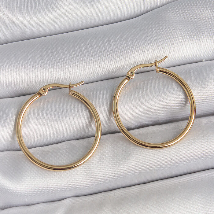 316 Çelik Gold Renk 27 mm Halka Model Kadın Küpe