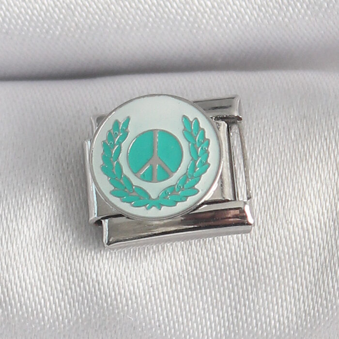 316L Çelik Gümüş Renk Beyaz Mavi Barış İşareti İşlemeli Nomination Charm