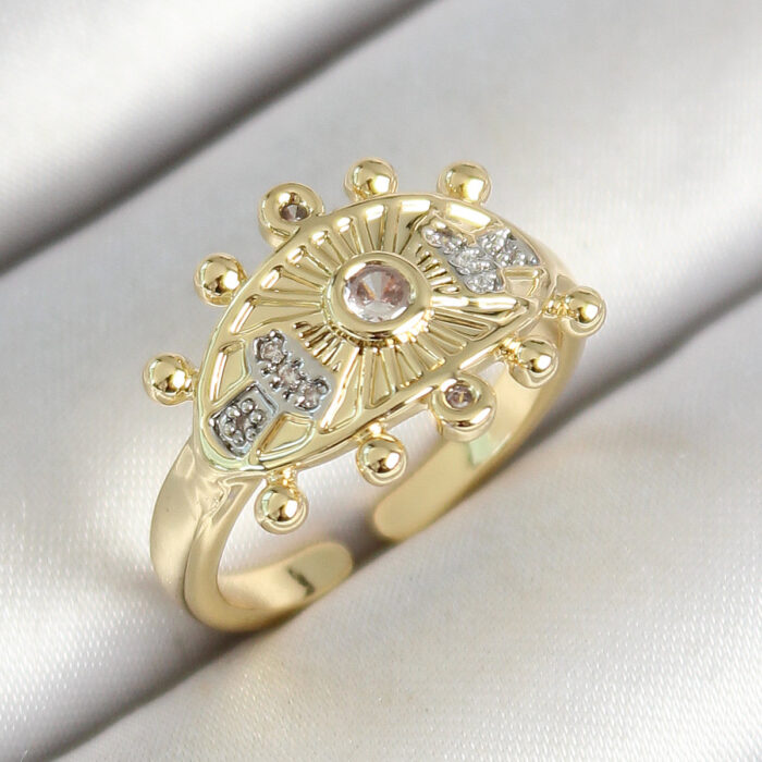 Pirinç Göz Figürlü Zirkon Taşlı Gold Renk Ayarlanabilir Kadın Yüzük