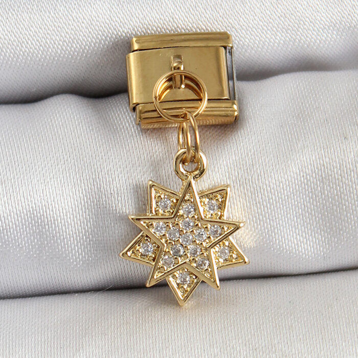 316L Çelik Sallantılı Zirkon Taşlı Yıldız Model Gold Renk Nomination Charm