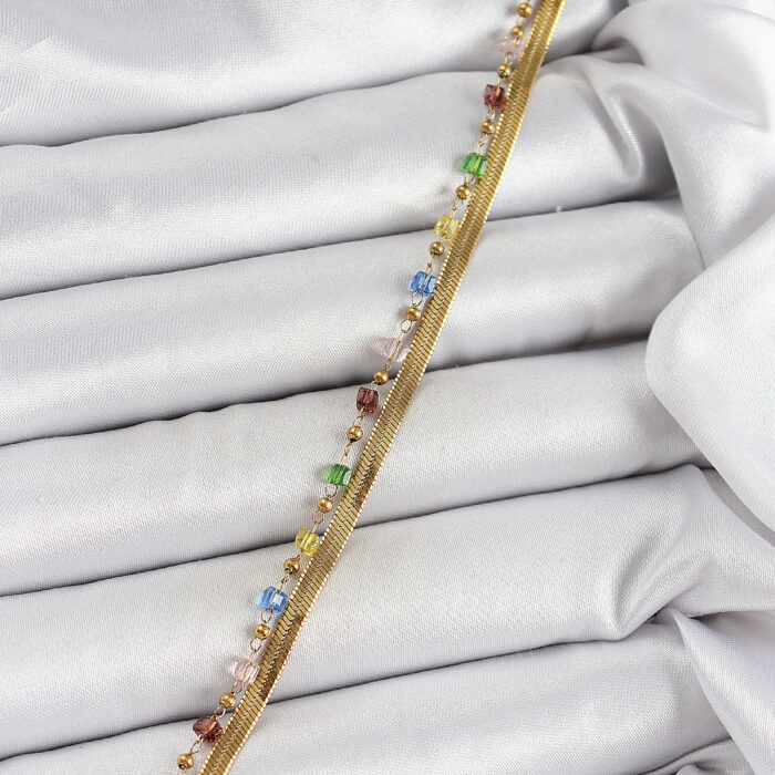 316L Çelik Gold Renk Karışık Renkli Kristal Taşlı Kadın Bileklik