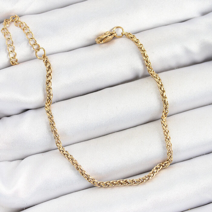 316L Çelik Gold Renk Örgü Burgu Zincir Erkek Bileklik