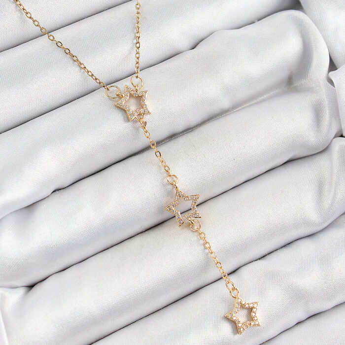 316L Çelik Zirkon Taşlı Yıldız Figürlü Y Model Gold Renk Kadın Kolye