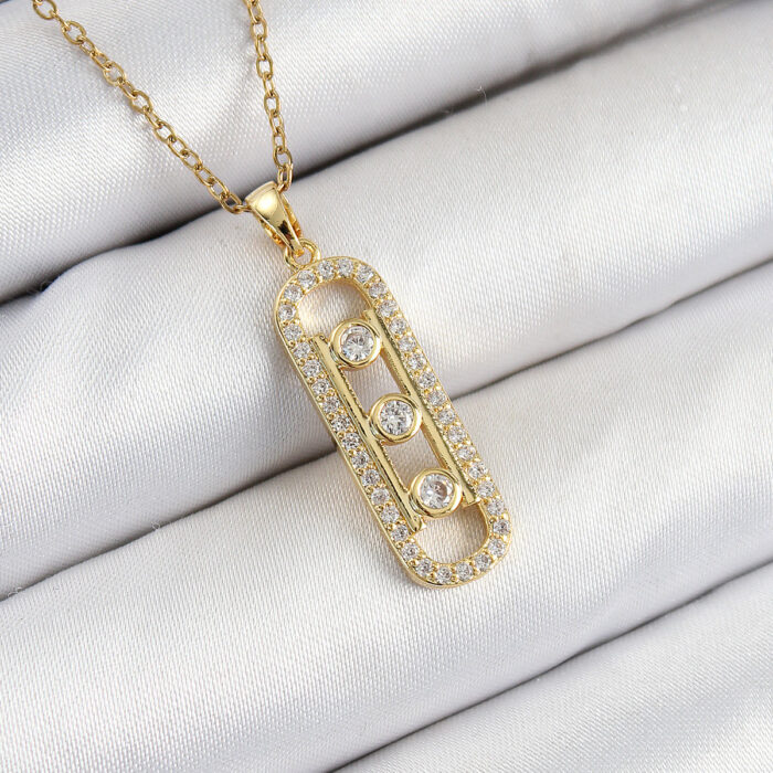 316L Çelik Zirkon Taşlı Messika Model Gold Renk Kadın Kolye