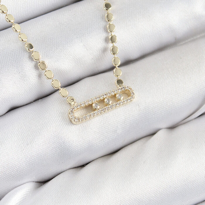 Pirinç Zirkon Taşlı Messika Model Ezme Zincir Gold Renk Kadın Kolye