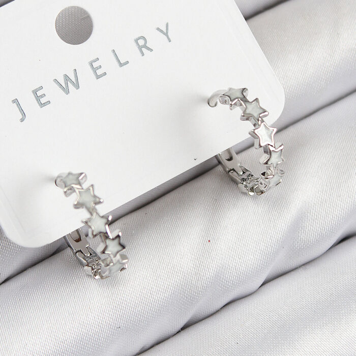 Pirinç Zirkon Taşlı Yıldız Model Gümüş Renk Kadın Küpe