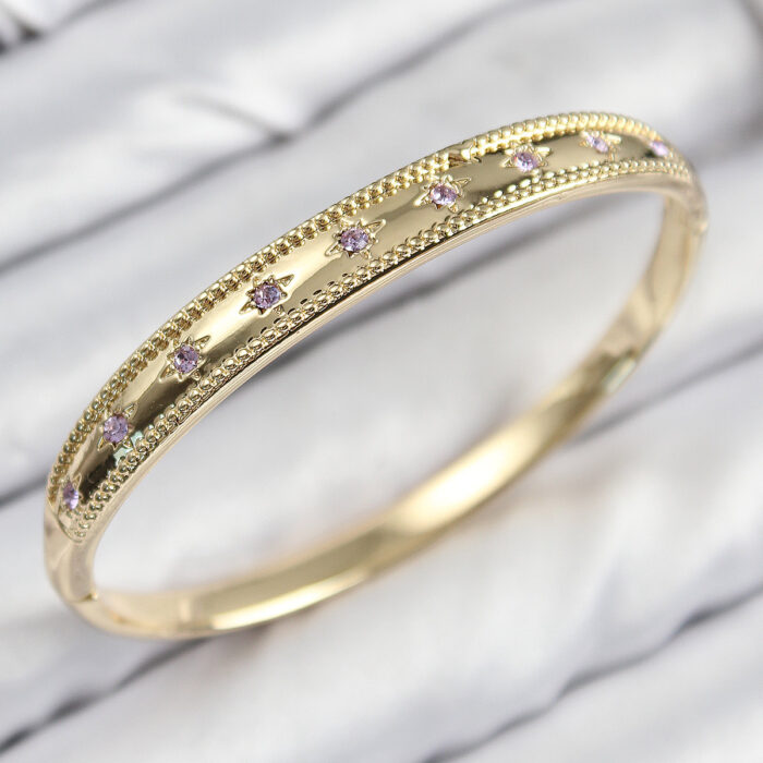 Pirinç Zirkon Taşlı Kutup Yıldızı Model Gold Renk Kadın Kelepçe