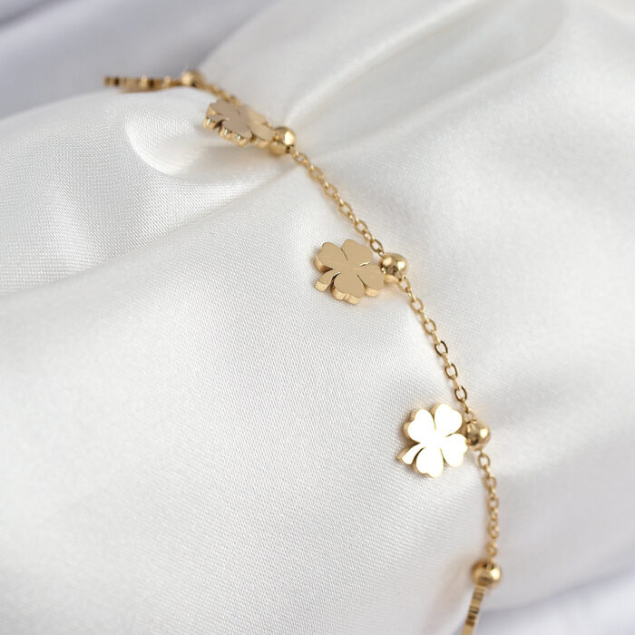 316L Çelik Sıralı Yonca Model Gold Renk Kadın Bileklik