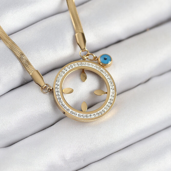 316L Çelik Zirkon Taşlı Çeyrek Takılabilir Gold Renk Kadın Kolye