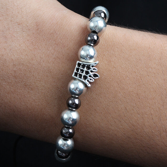 Doğal Taş Kral Tacı Model Gümüş Ve Füme Renk Asansörlü Erkek Bileklik