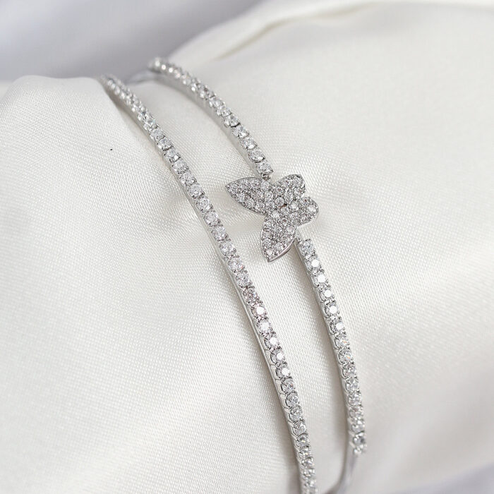 Pirinç Zirkon Taşlı Kelebek Model Gümüş Renk Kadın Bileklik