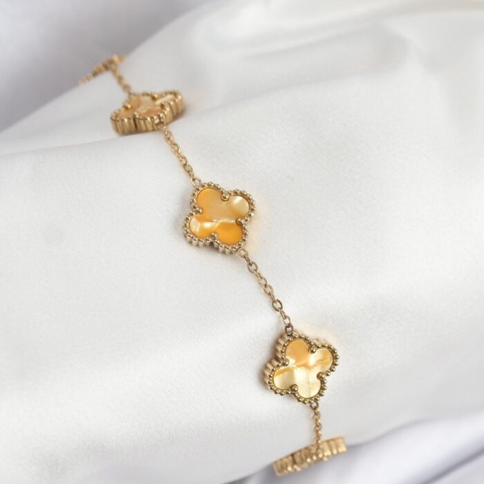 316L Çelik Gold Zincir Sarı Yonca Bileklik