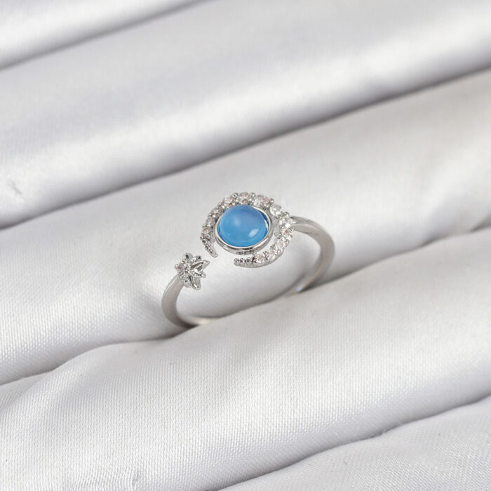 Pirinç Gümüş Renk Zirkon Taşlı Ay Yıldız Kadın Yüzük