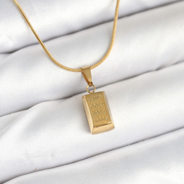 316L Çelik Gold Renk Mini Külçe Altın Model Kolye