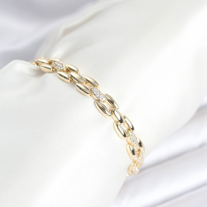 Pirinç Gold Renk Zincir Model Zirkon Taşlı Kadın Bileklik