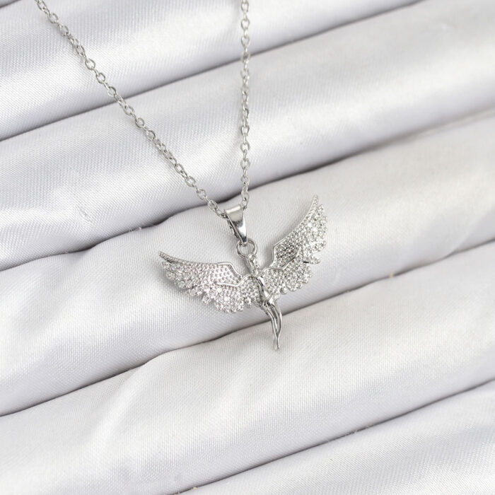 316L Çelik Zincir Gümüş Renk Melek Model Kadın Kolye