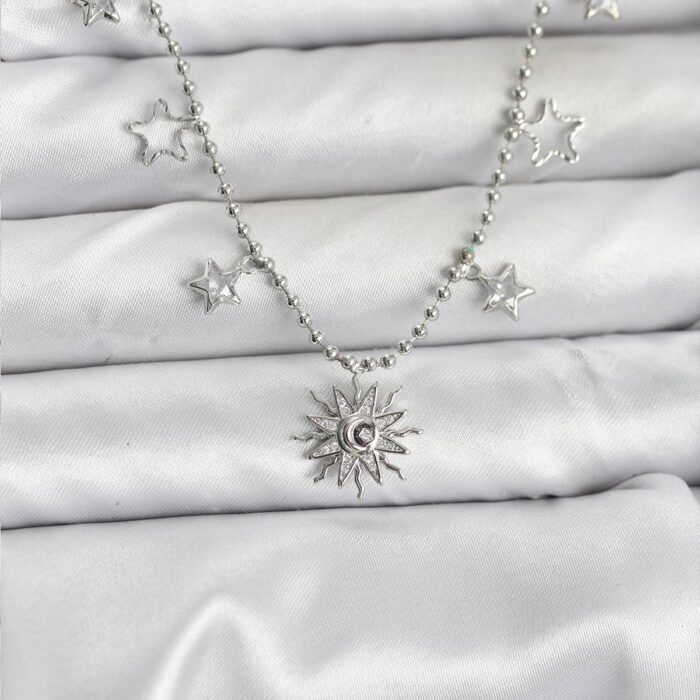 Pirinç Gümüş Renk Güneş Model Kadın Kolye