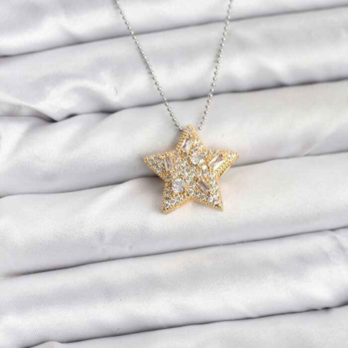 316L Çelik Zincir Gümüş Renk Zincirli Gold Yıldız Model Kadın Kolye